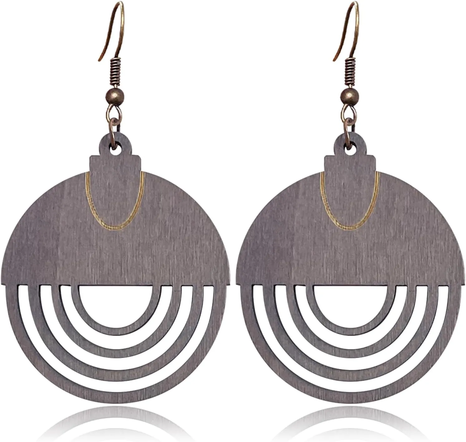 Bohemian Style Hollowing Round Wooden Statement Dangle Drop Earrings Tribal Geometric Retro Handmade Wooden Hook Earrings