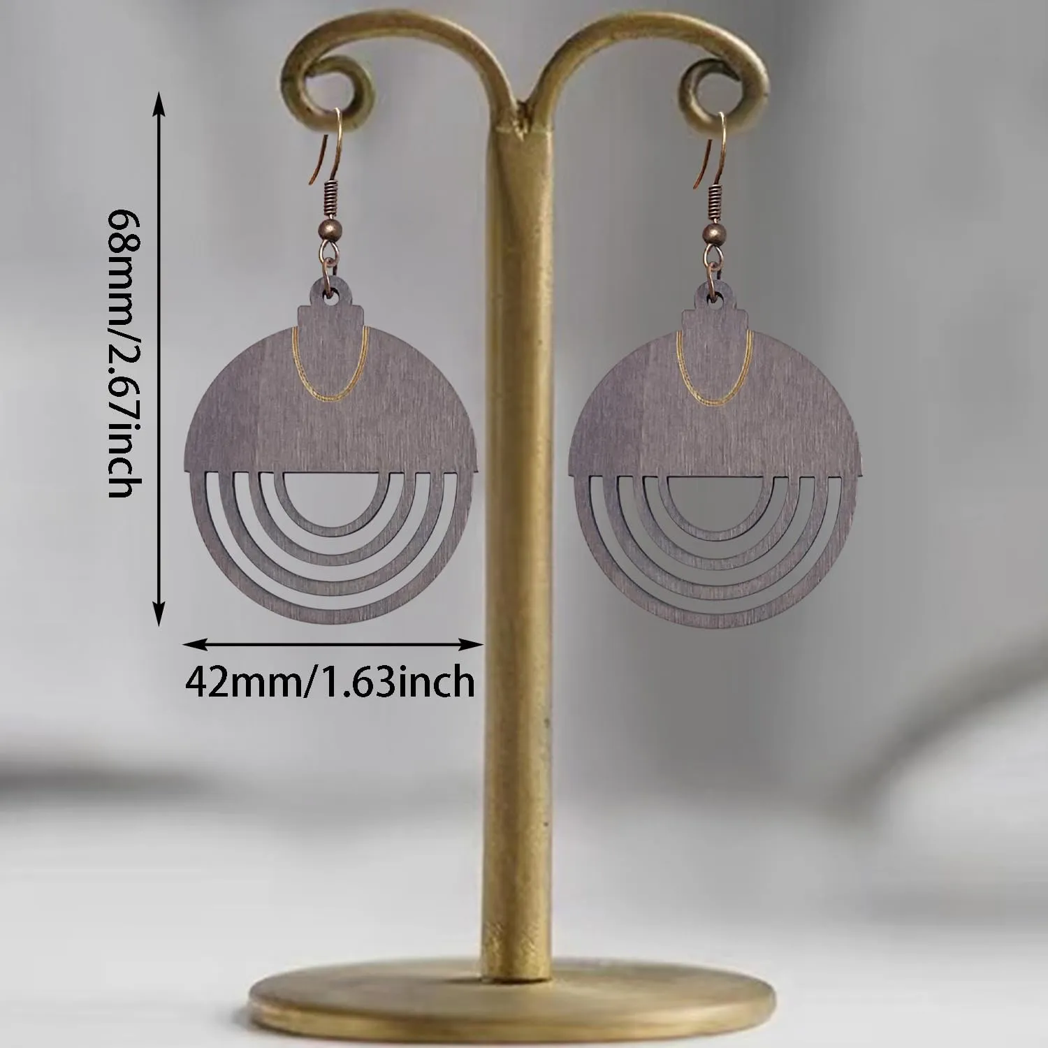 Bohemian Style Hollowing Round Wooden Statement Dangle Drop Earrings Tribal Geometric Retro Handmade Wooden Hook Earrings