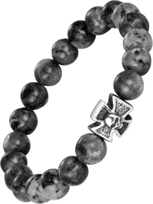 Bold Mens Biker Bracelet  Skull, Wolf, and Foxtail Chain Designs in Polished Silver & Black Genuine Leather  Rust & Discoloration Resistant Stainless Steel  Jewelry Gift or Accessory for Men