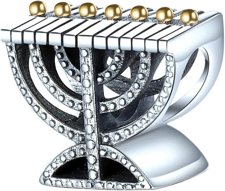 Bolenvi Hanukkah Menorah Religious Jewish Holiday 925 Sterling Silver Charm Bead for Pandora & Similar Charm Bracelets or Necklaces