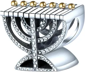 Bolenvi Hanukkah Menorah Religious Jewish Holiday 925 Sterling Silver Charm Bead for Pandora & Similar Charm Bracelets or Necklaces