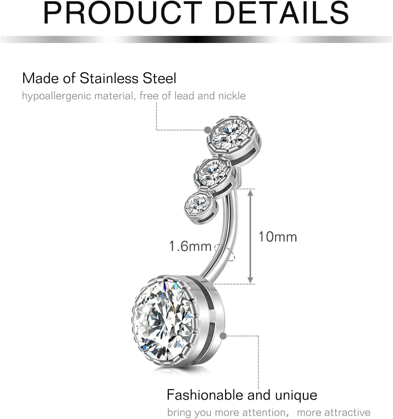 Briana Williams Belly Button Ring Belly Rings Belly Button Piercing Gold Belly Button Ring for Women Clicker Belly Ring Belly Piercing Stainless Steel 14g 10mm Blley Navel Rings Piercing Jewelry