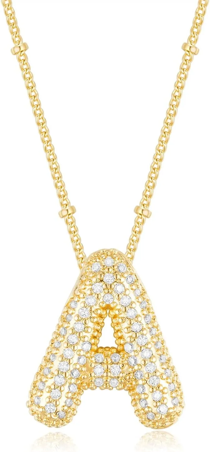 Bubble Gold Letter Necklace for Women Teen Dainty Balloon Initial Necklaces 14K Gold Plated Alphabet Pendant Necklace Personalized Trendy Jewelry Gift