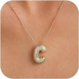 Bubble Gold Letter Necklace for Women Teen Dainty Balloon Initial Necklaces 14K Gold Plated Alphabet Pendant Necklace Personalized Trendy Jewelry Gift