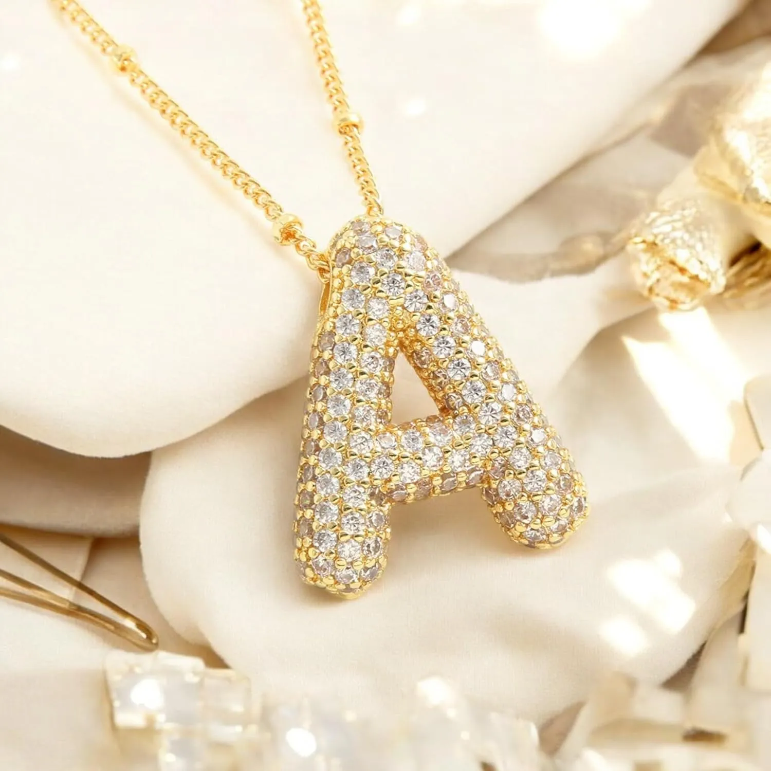 Bubble Gold Letter Necklace for Women Teen Dainty Balloon Initial Necklaces 14K Gold Plated Alphabet Pendant Necklace Personalized Trendy Jewelry Gift