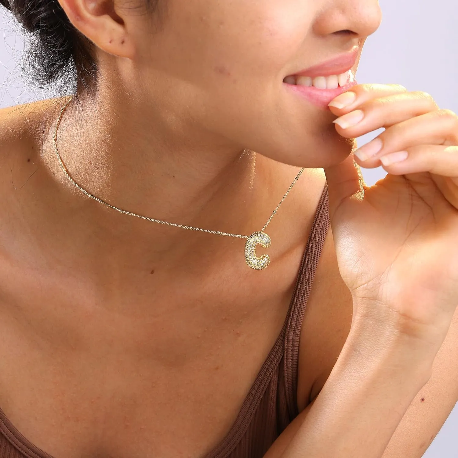Bubble Gold Letter Necklace for Women Teen Dainty Balloon Initial Necklaces 14K Gold Plated Alphabet Pendant Necklace Personalized Trendy Jewelry Gift