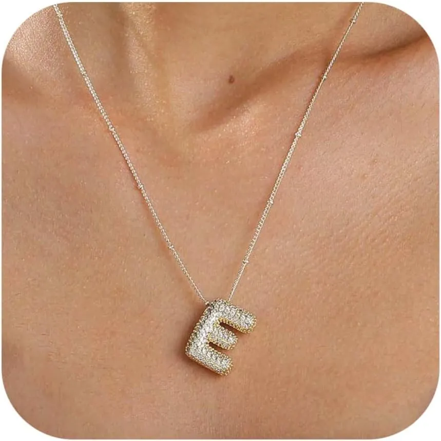 Bubble Gold Letter Necklace for Women Teen Dainty Balloon Initial Necklaces 14K Gold Plated Alphabet Pendant Necklace Personalized Trendy Jewelry Gift