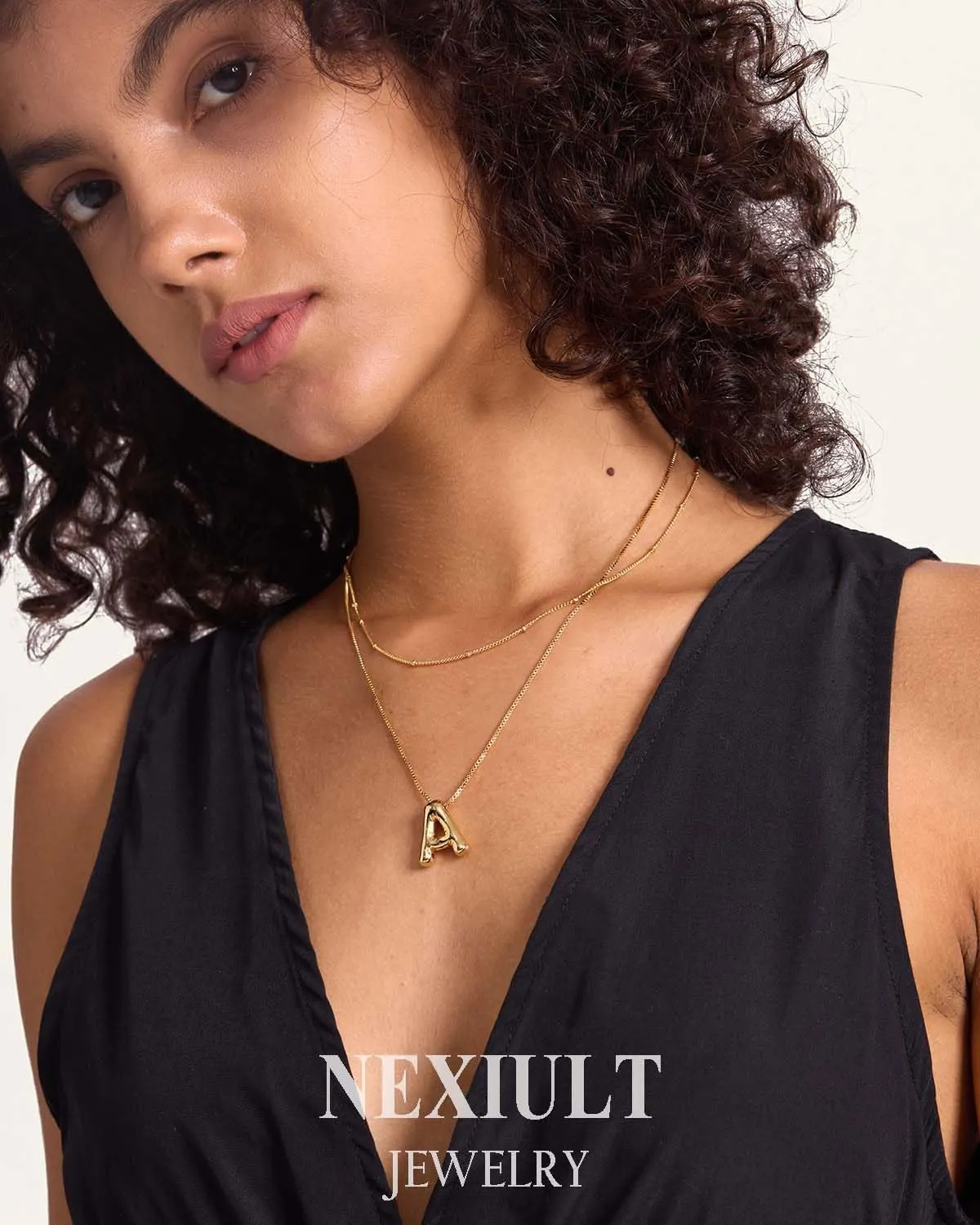 Bubble Letter Necklace, 18K Gold Plated Layered Balloon A-Z Initial Necklace for Women, Chunky Letter Pendant Necklace Dainty Jewelry Gift