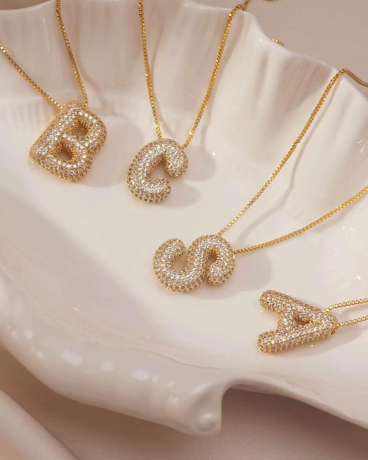 Bubble Letter Necklace, 18K Gold Plated Layered Balloon A-Z Initial Necklace for Women, Chunky Letter Pendant Necklace Dainty Jewelry Gift