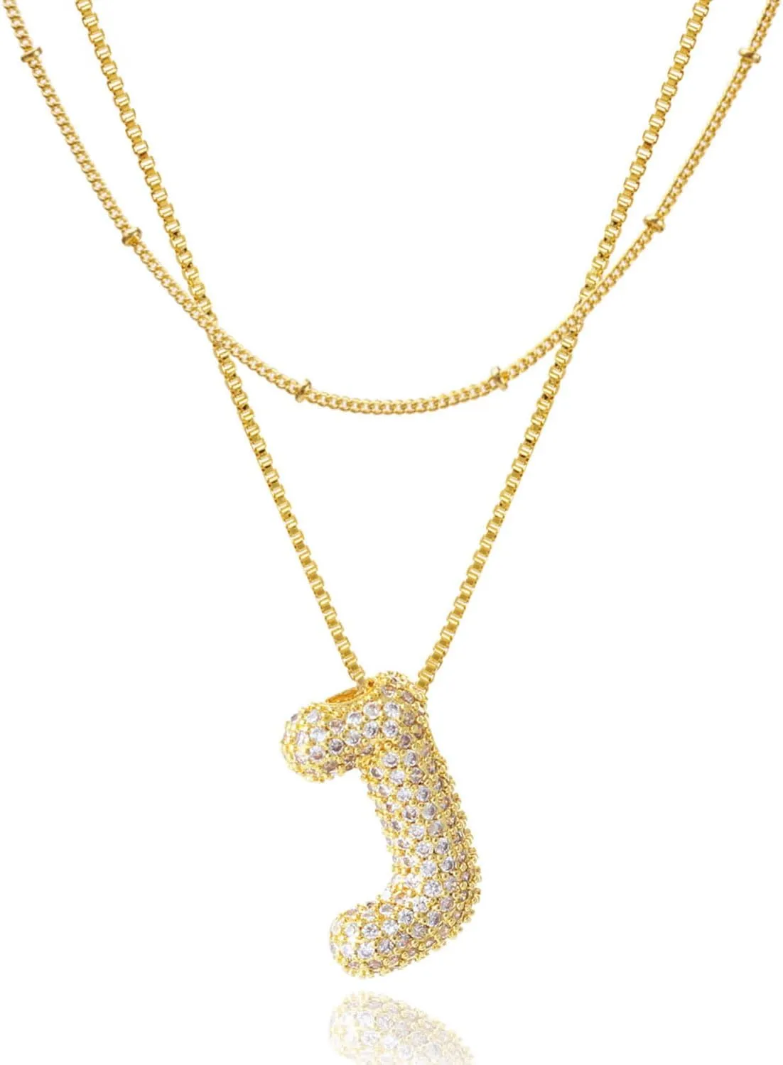 Bubble Letter Necklace, 18K Gold Plated Layered Balloon A-Z Initial Necklace for Women, Chunky Letter Pendant Necklace Dainty Jewelry Gift