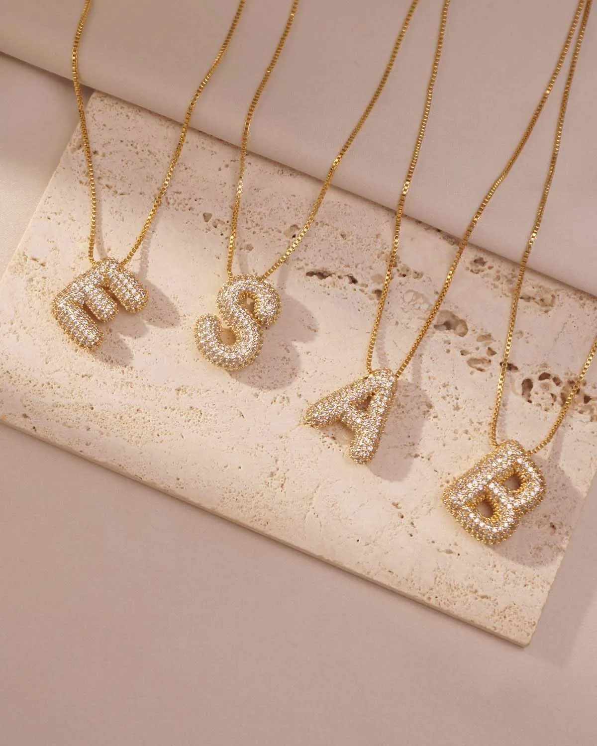 Bubble Letter Necklace, 18K Gold Plated Layered Balloon A-Z Initial Necklace for Women, Chunky Letter Pendant Necklace Dainty Jewelry Gift