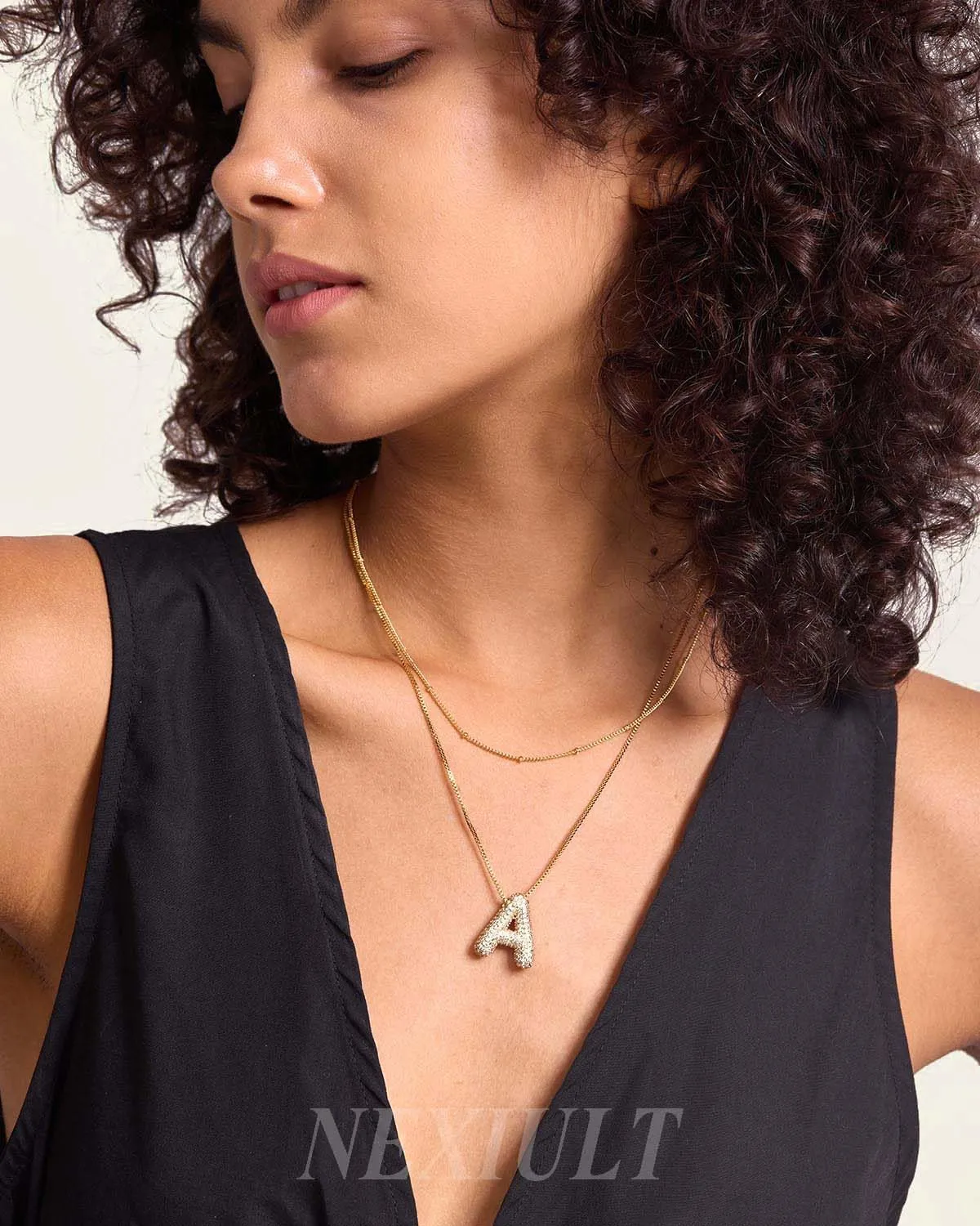 Bubble Letter Necklace, 18K Gold Plated Layered Balloon A-Z Initial Necklace for Women, Chunky Letter Pendant Necklace Dainty Jewelry Gift