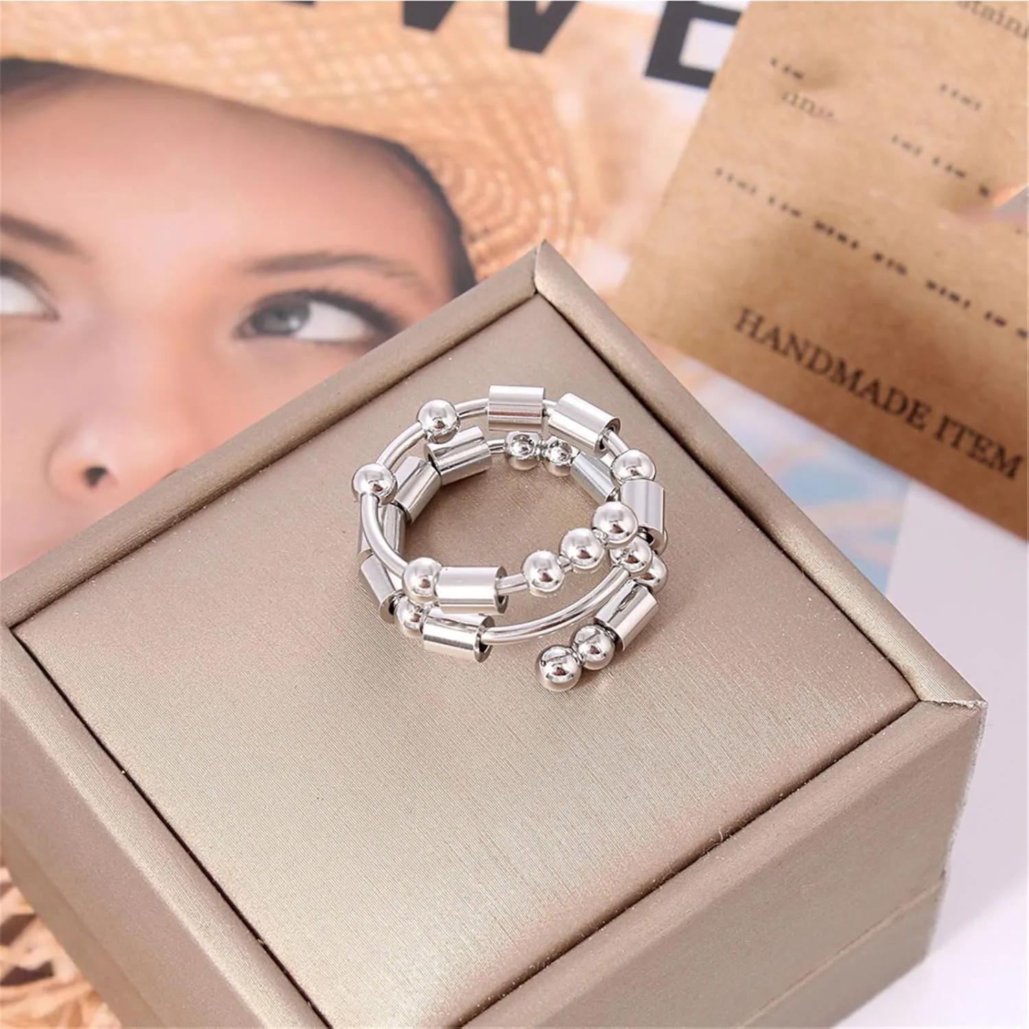 Caiyao Stainless Steel Morse Code Anxiety Spinner Ring for Best Friend Men Women Polished Stress Relieving Beaded Fidget Ring Inspirational I am Enough Ohana Jewelry Birthday Gift