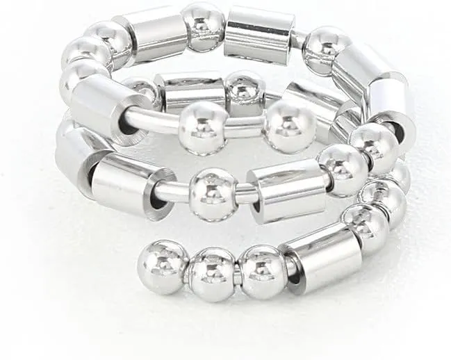 Caiyao Stainless Steel Morse Code Anxiety Spinner Ring for Best Friend Men Women Polished Stress Relieving Beaded Fidget Ring Inspirational I am Enough Ohana Jewelry Birthday Gift