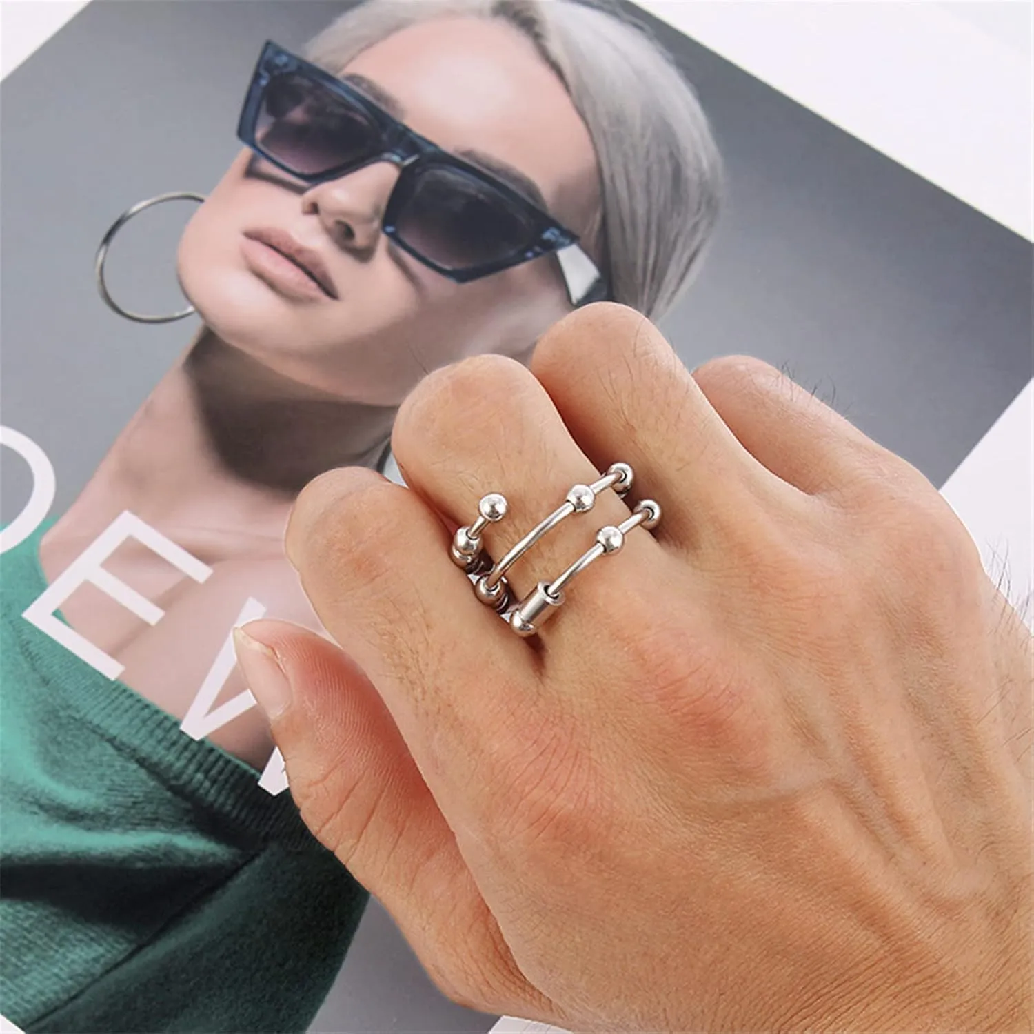 Caiyao Stainless Steel Morse Code Anxiety Spinner Ring for Best Friend Men Women Polished Stress Relieving Beaded Fidget Ring Inspirational I am Enough Ohana Jewelry Birthday Gift