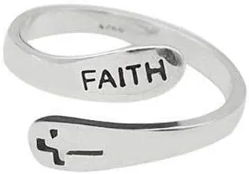 Caiyao Sterling Silver Faith Cross Open Rings Adjustable Lightweight Minimalist Polished Engagement Eternity Wedding Band Fashion Ring for Women Girls Men