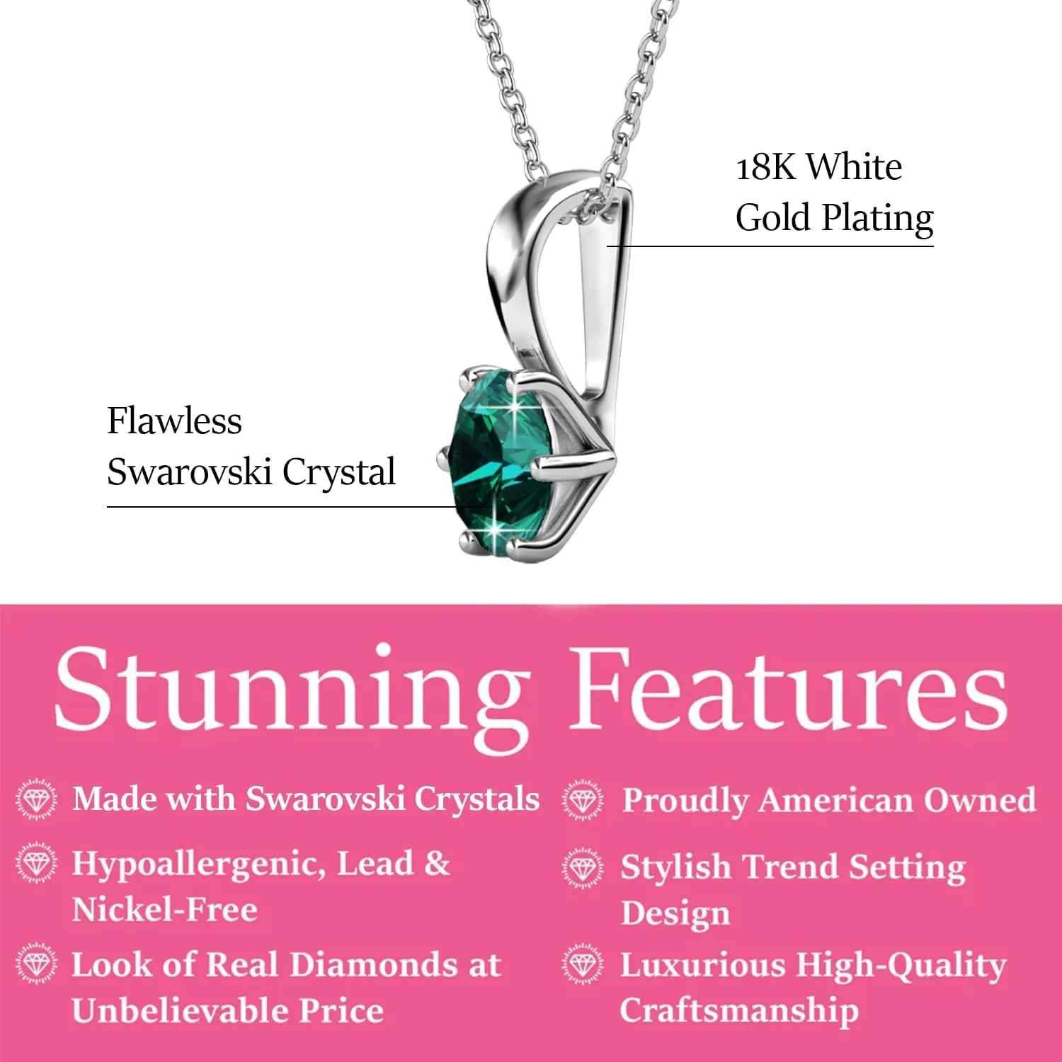 Cate & Chloe 18k White Gold Plated Birthstone Necklaces for Women, Silver Necklace for Women, White Gold Pendant Necklace with Round Cut Solitaire Crystals, Fashion Jewelry for Women