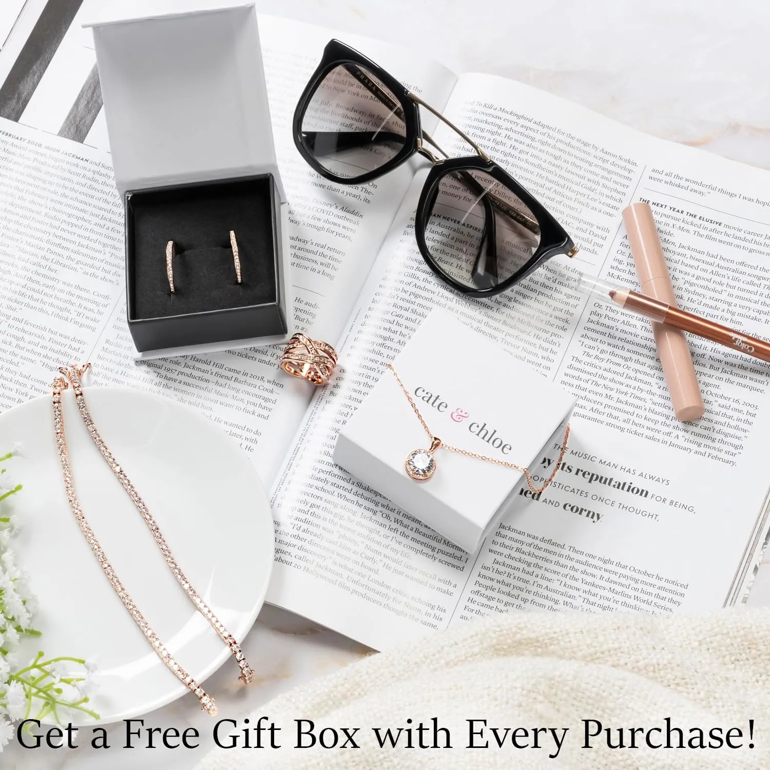 Cate & Chloe 18k White Gold Plated Birthstone Necklaces for Women, Silver Necklace for Women, White Gold Pendant Necklace with Round Cut Solitaire Crystals, Fashion Jewelry for Women