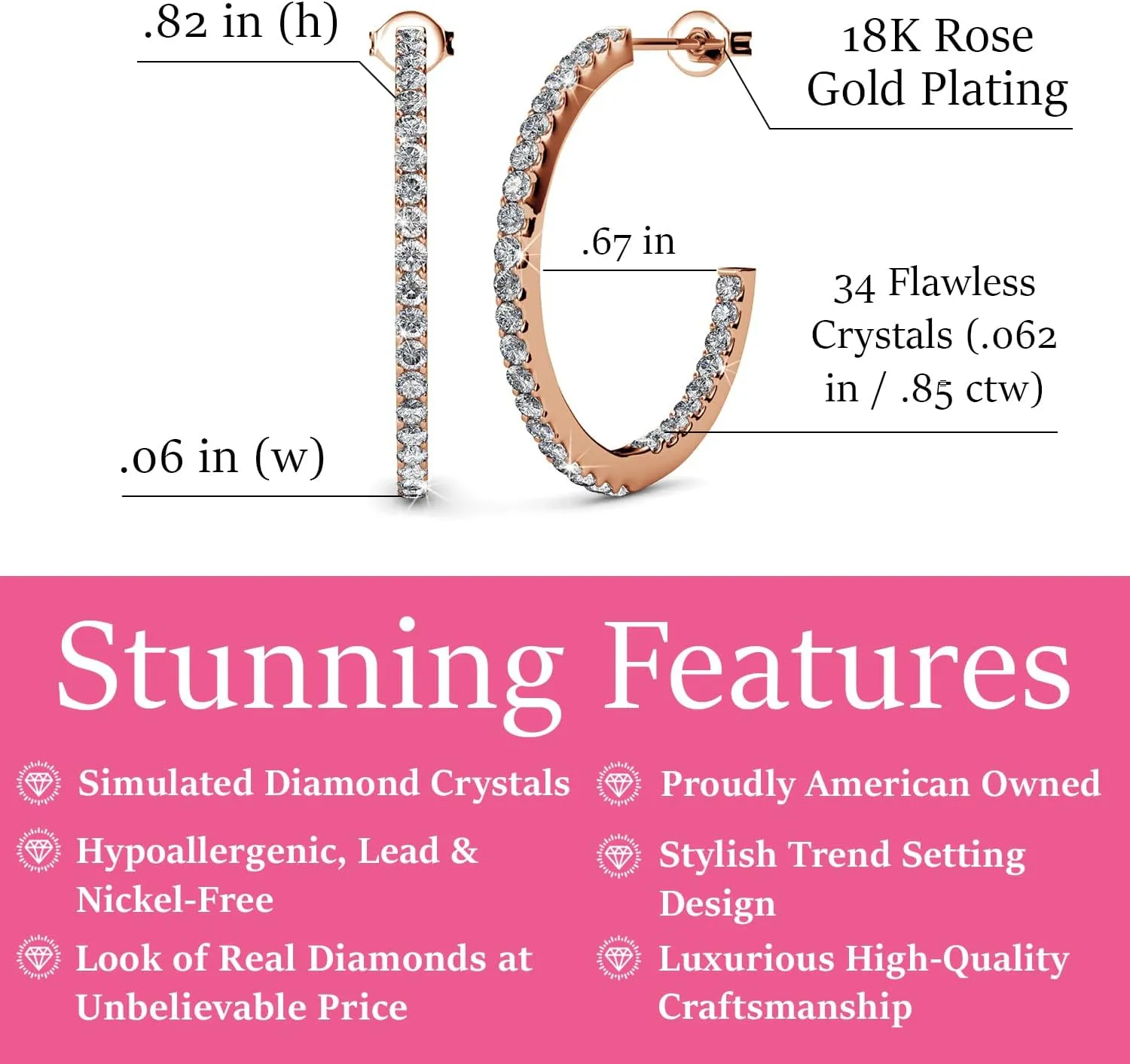 Cate & Chloe Rosalyn Beautiful 18k White Gold Hoop Earrings with Crystals, Sparkling Silver Hoops Earring Set, Solitaire Diamond Crystals, Wedding, Anniversary, Jewelry