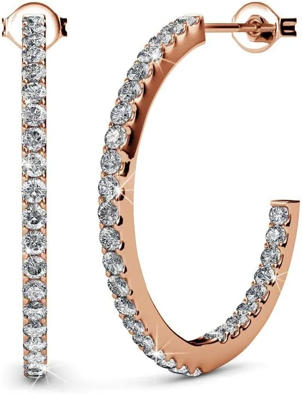 Cate & Chloe Rosalyn Beautiful 18k White Gold Hoop Earrings with Crystals, Sparkling Silver Hoops Earring Set, Solitaire Diamond Crystals, Wedding, Anniversary, Jewelry