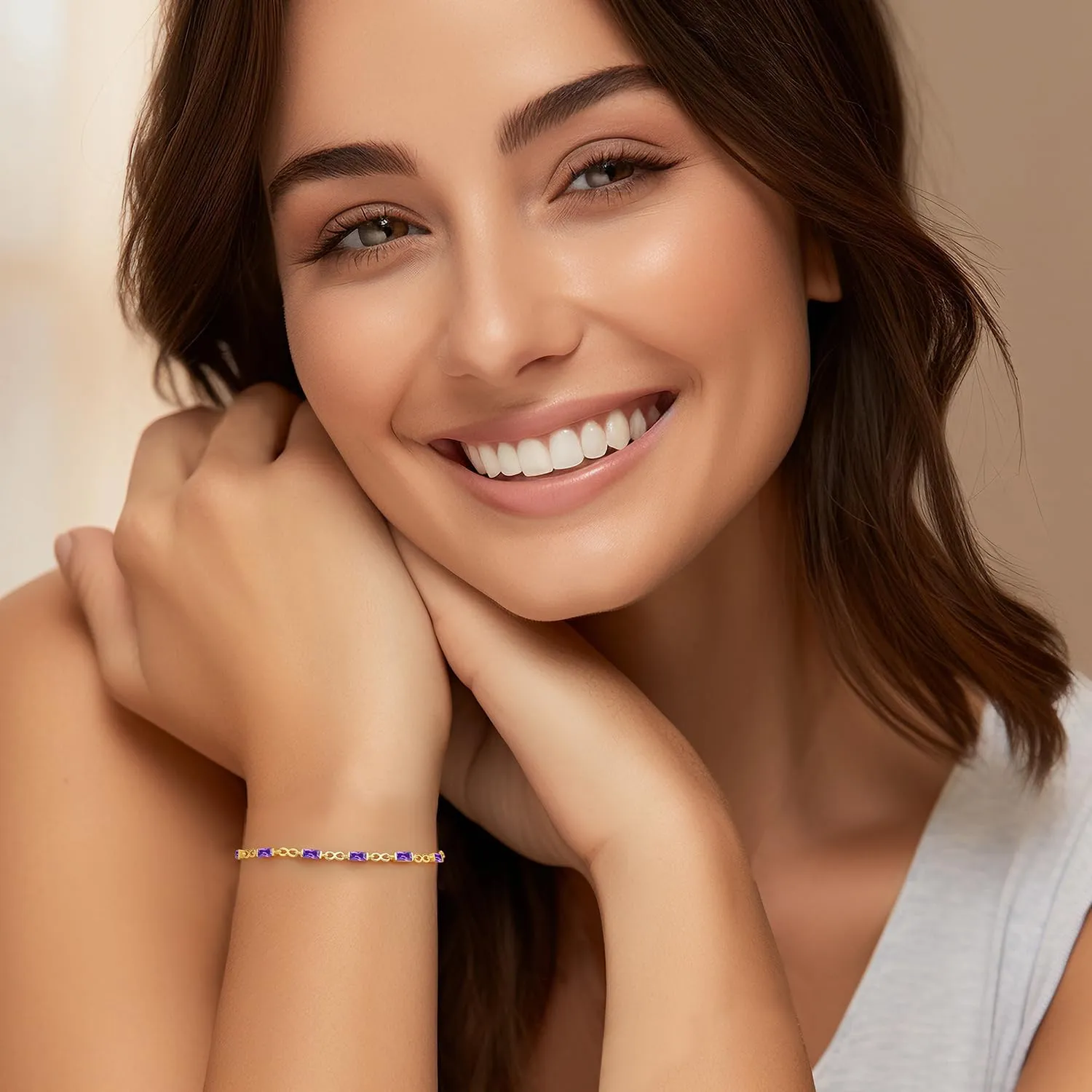 CDE 925 Sterling Silver Birthstone Bracelets for Women Dainty Simple Link Charm Infinity Tennis Bracelet Birthday Anniversary Valentine's Mother's Day Gifts for Mom Wife Her, Chain Length 6.7 1.6