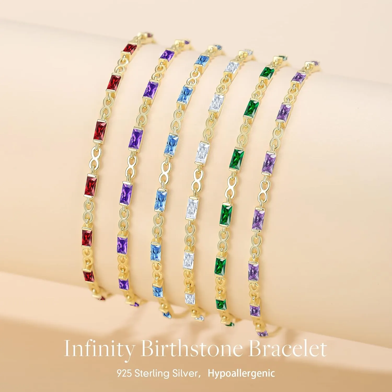 CDE 925 Sterling Silver Birthstone Bracelets for Women Dainty Simple Link Charm Infinity Tennis Bracelet Birthday Anniversary Valentine's Mother's Day Gifts for Mom Wife Her, Chain Length 6.7 1.6