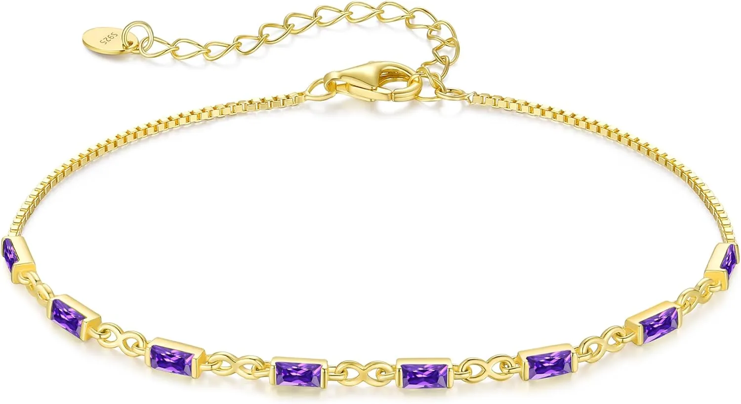 CDE 925 Sterling Silver Birthstone Bracelets for Women Dainty Simple Link Charm Infinity Tennis Bracelet Birthday Anniversary Valentine's Mother's Day Gifts for Mom Wife Her, Chain Length 6.7 1.6