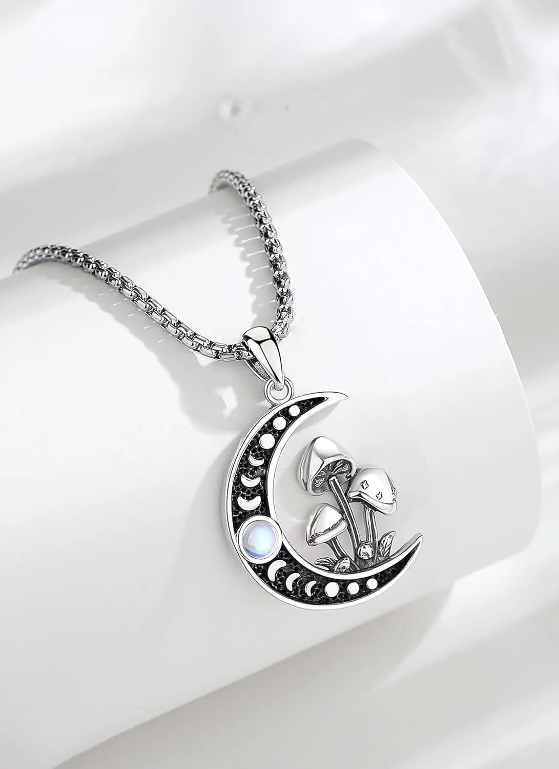 CELESTIA Mushroom/Raven Witch Necklace Witchy Jewelry for Women 925 Sterling Silver Raven Pendant Crow Jewelry Pagan Gifts