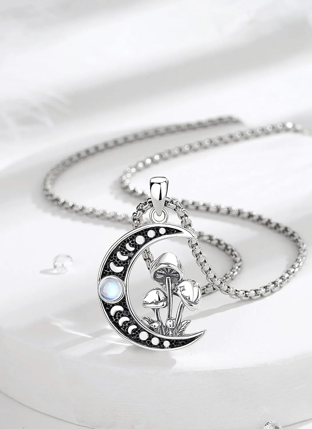 CELESTIA Mushroom/Raven Witch Necklace Witchy Jewelry for Women 925 Sterling Silver Raven Pendant Crow Jewelry Pagan Gifts