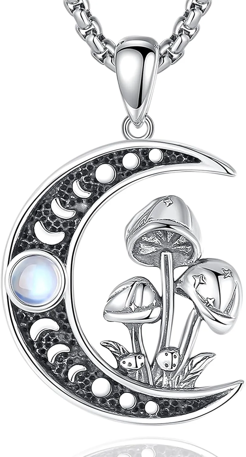 CELESTIA Mushroom/Raven Witch Necklace Witchy Jewelry for Women 925 Sterling Silver Raven Pendant Crow Jewelry Pagan Gifts