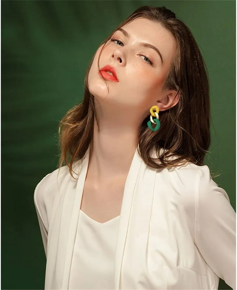 Charm Elegant Hollow Color Chain Acrylic Geometric Temperament Dangle Drop Earrings Bohemian Minimalist Hypoallergenic Jewelry Gift