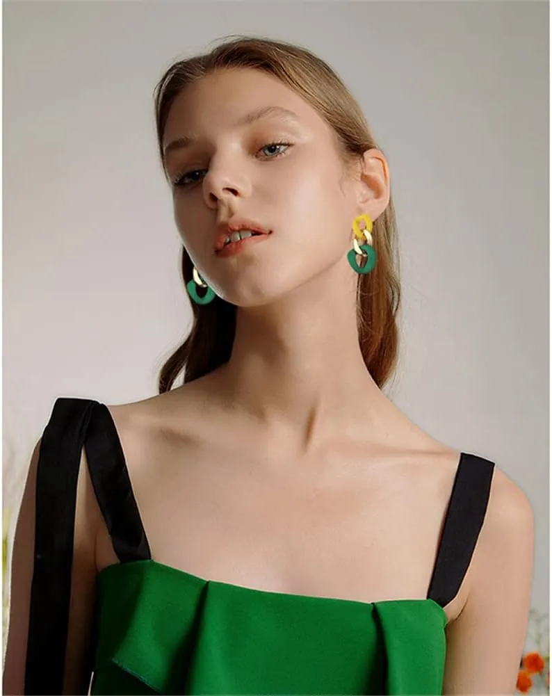 Charm Elegant Hollow Color Chain Acrylic Geometric Temperament Dangle Drop Earrings Bohemian Minimalist Hypoallergenic Jewelry Gift