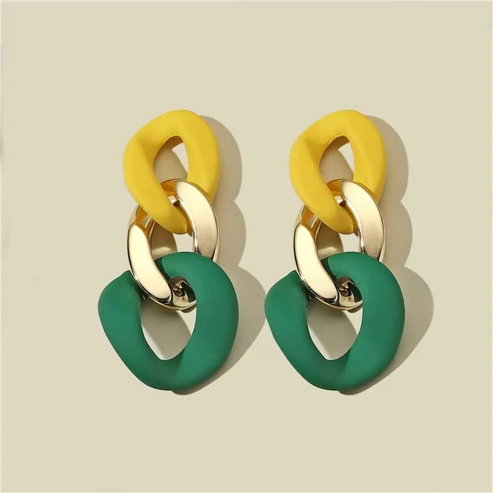 Charm Elegant Hollow Color Chain Acrylic Geometric Temperament Dangle Drop Earrings Bohemian Minimalist Hypoallergenic Jewelry Gift