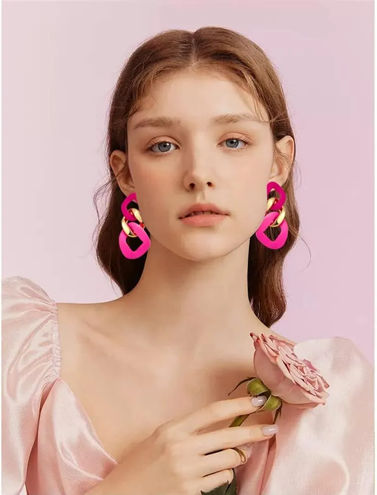 Charm Elegant Hollow Color Chain Acrylic Geometric Temperament Dangle Drop Earrings Bohemian Minimalist Hypoallergenic Jewelry Gift