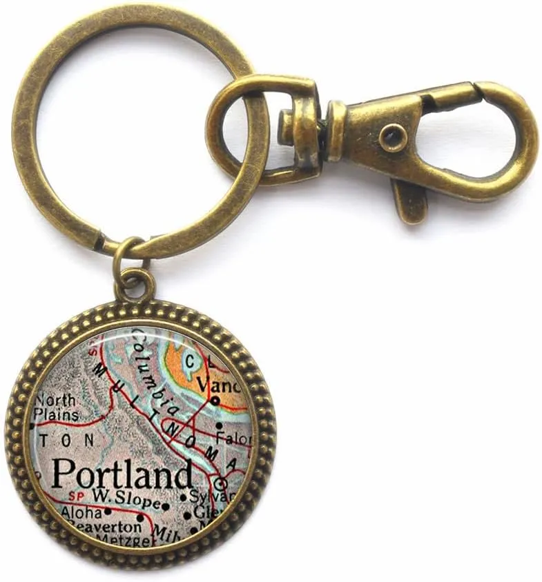 Charming Keychain,Portland, Oregon map Key Ring, Portland map Keychain, Portland map Key Ring, map Jewelry,AO223