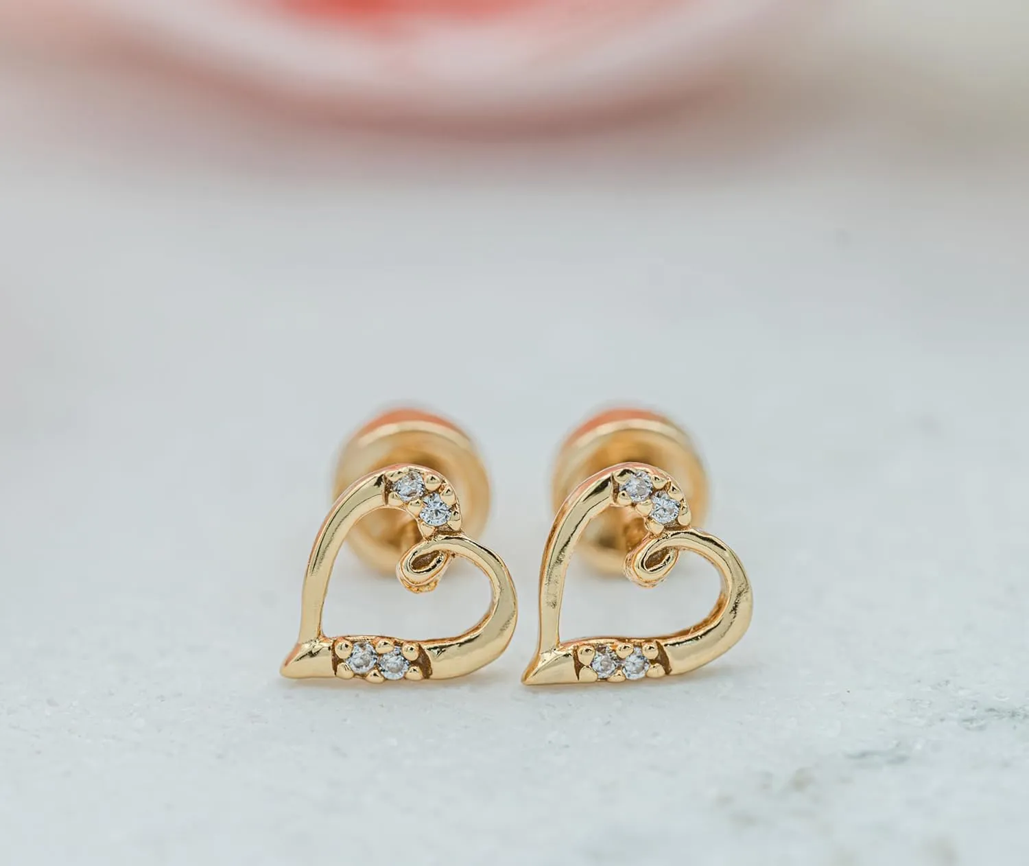 Cherished Moments Girl's 14K Gold-Plated Heart Earring with CZs and Screw Back Hypoallergenic Studs for Babies, Toddlers, and Kids