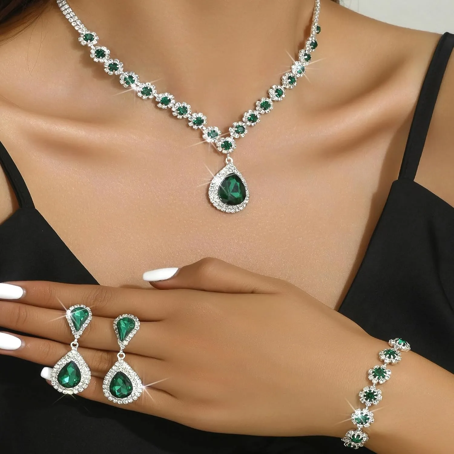 choice of all Wedding Jewelry Set for Brides Bridesmaids Silver Rhinestone Necklace Earrings Bracelet Sets Formal Costume Jewelry Prom Jewelry Sets for Women
