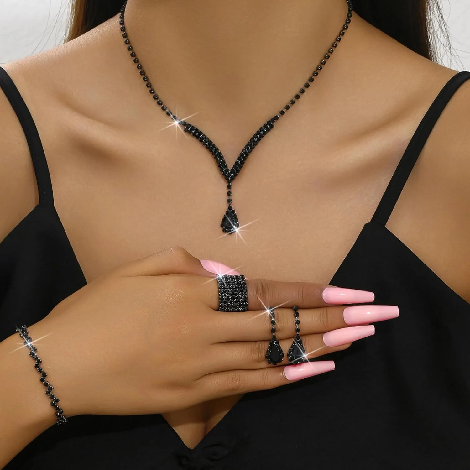 choice of all Wedding Jewelry Set for Brides Bridesmaids Silver Rhinestone Necklace Earrings Bracelet Sets Formal Costume Jewelry Prom Jewelry Sets for Women