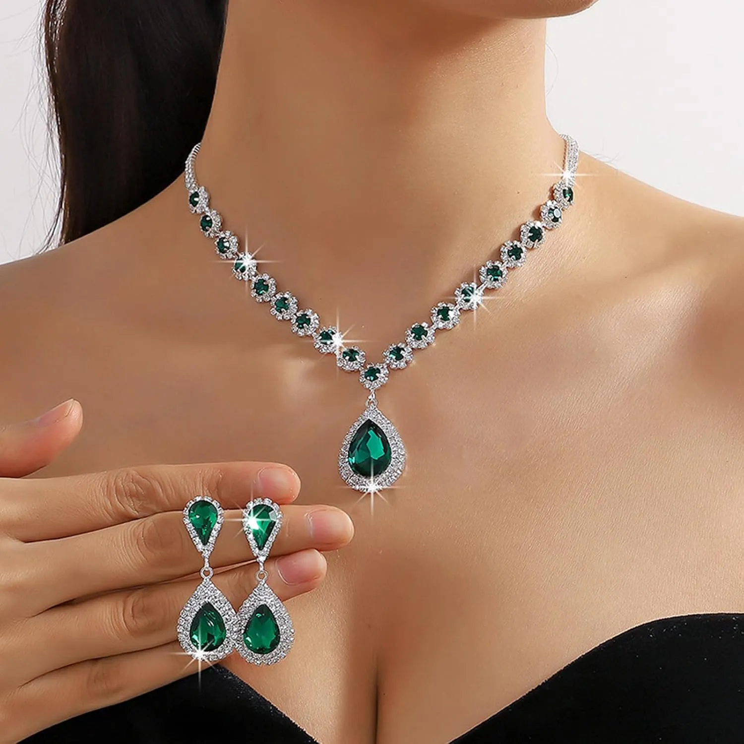 choice of all Wedding Jewelry Set for Brides Bridesmaids Silver Rhinestone Necklace Earrings Bracelet Sets Formal Costume Jewelry Prom Jewelry Sets for Women