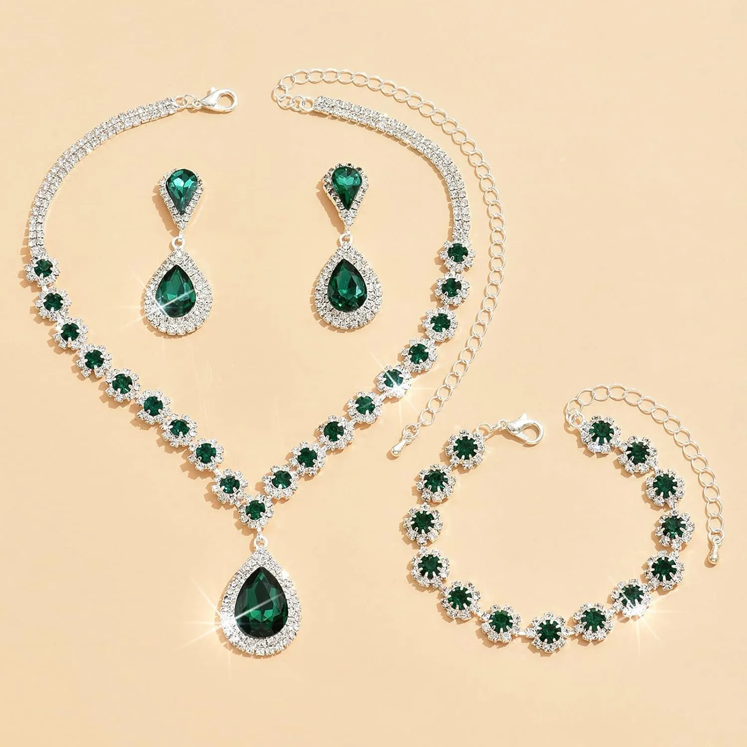 choice of all Wedding Jewelry Set for Brides Bridesmaids Silver Rhinestone Necklace Earrings Bracelet Sets Formal Costume Jewelry Prom Jewelry Sets for Women