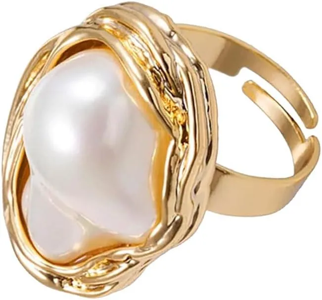 Choistily Pearl Ring for women Geometrical Irregular Pearl Ring Womens Open Adjustable Index Finger Rings