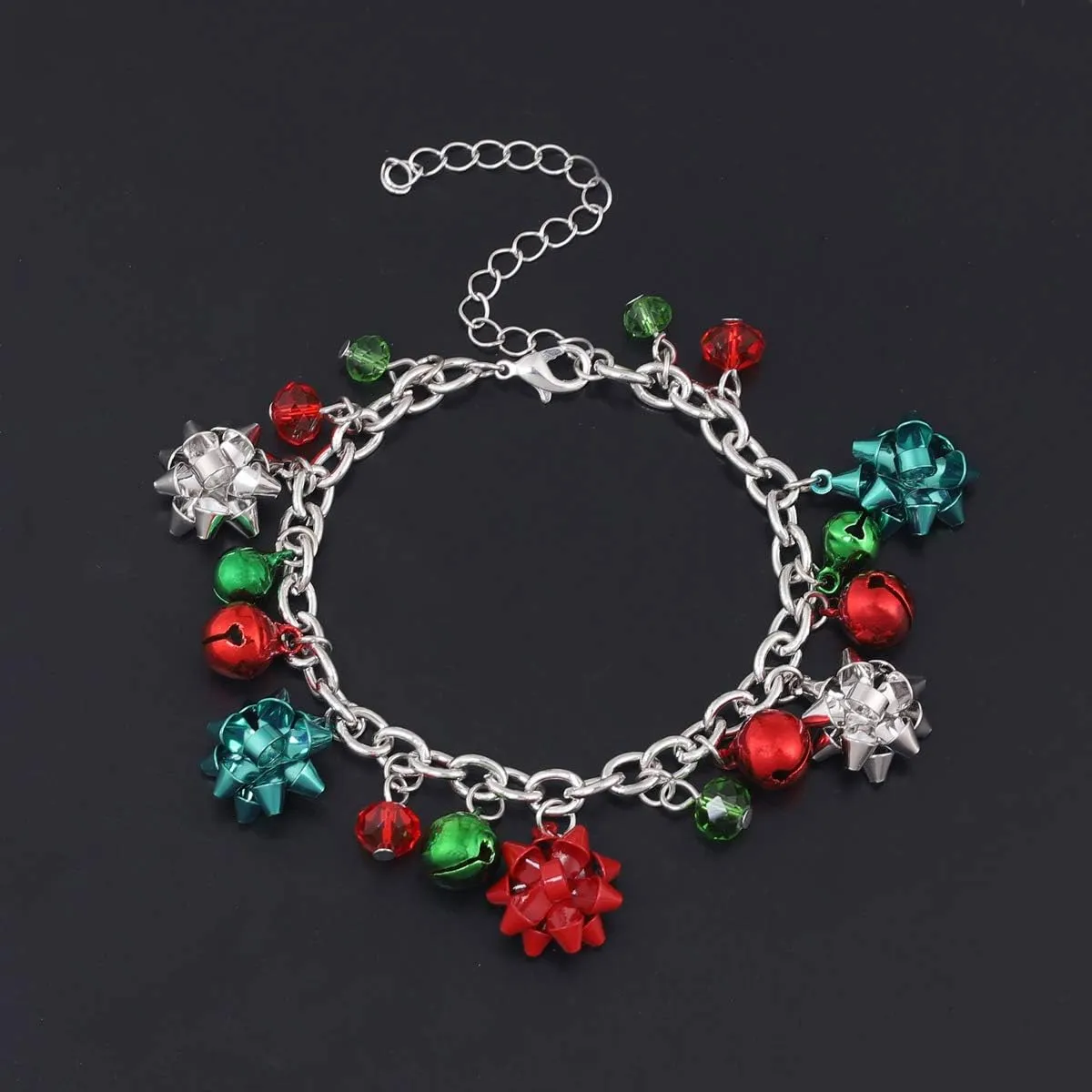 Christmas Jingle Bells Bracelet Christmas Link Charm Bracelet Bow Xmas Holiday Jewelry for Women Girls