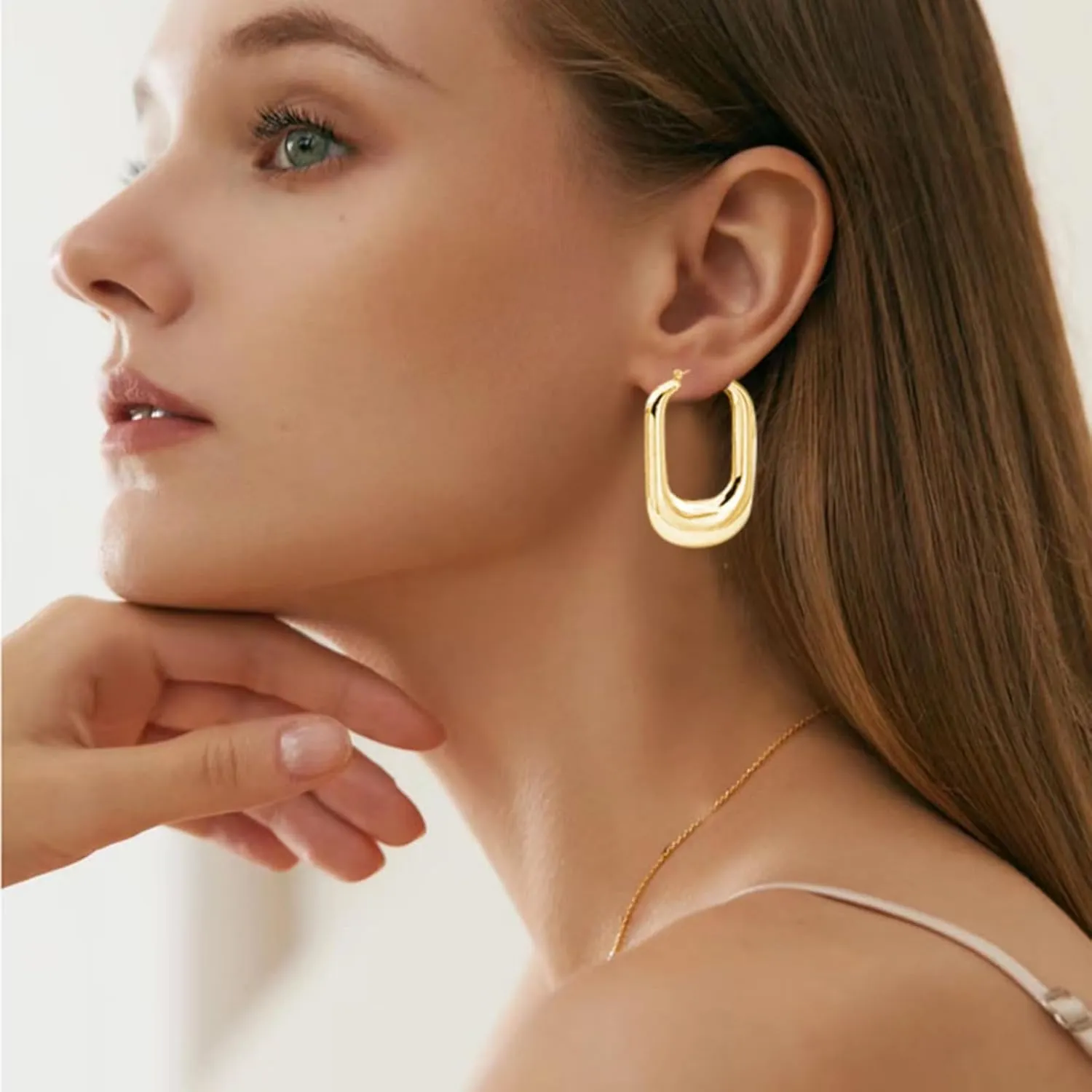 Chunky Gold Hoop Earrings for Women Lightweight 14k Gold Plated Thick Triple Trendy Chunky Round Hoops Earring