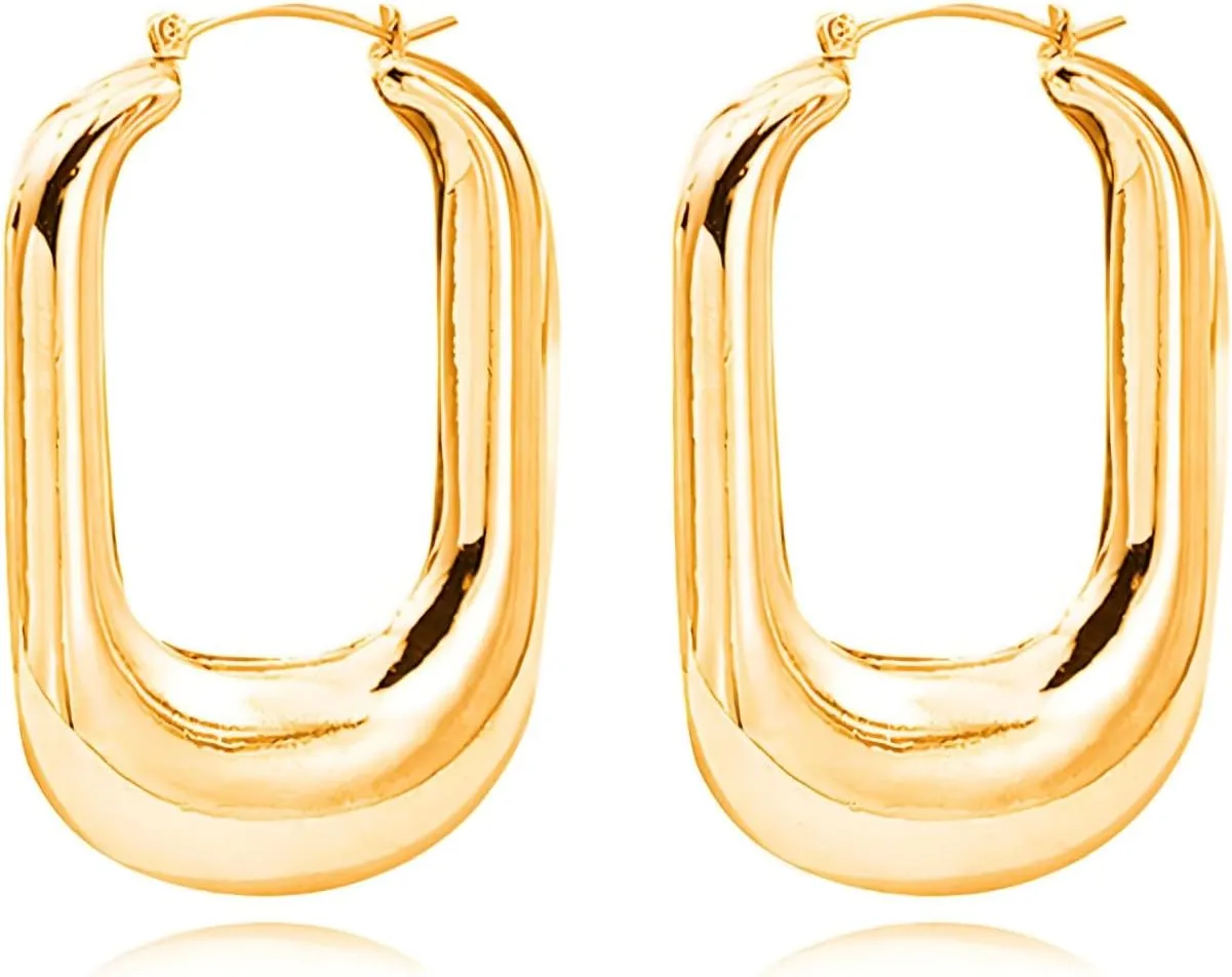Chunky Gold Hoop Earrings for Women Lightweight 14k Gold Plated Thick Triple Trendy Chunky Round Hoops Earring