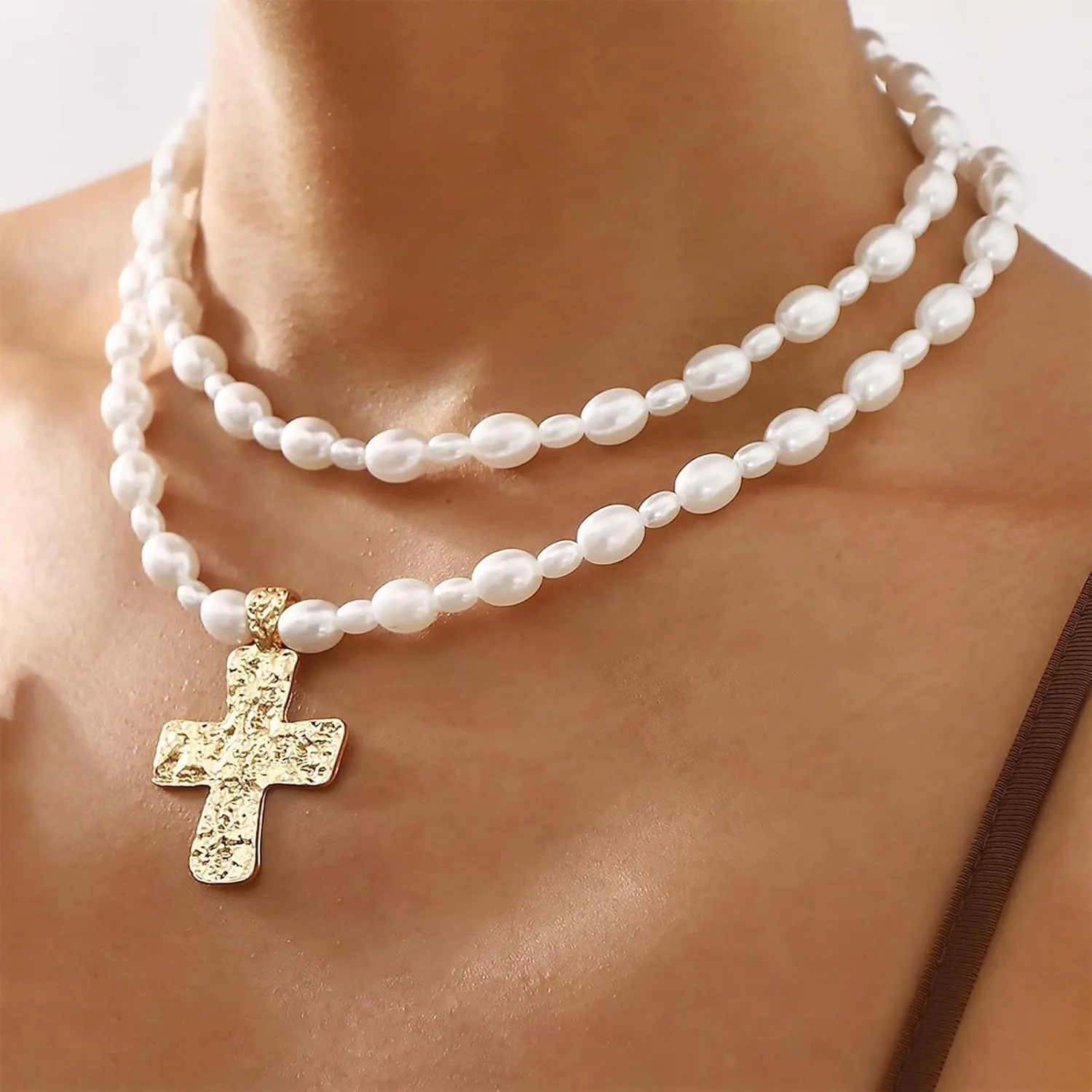 Chunky Gold Necklace Cross Statement Necklace for Women Layered Cross Necklaces Jewelry First Communion Gifts