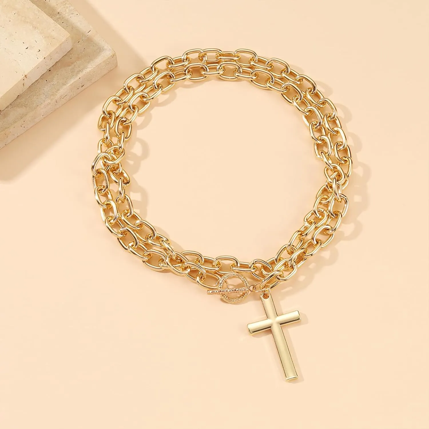 Chunky Gold Necklace Cross Statement Necklace for Women Layered Cross Pendant Necklaces Easter Basket Essentials Christian Gifts for Women