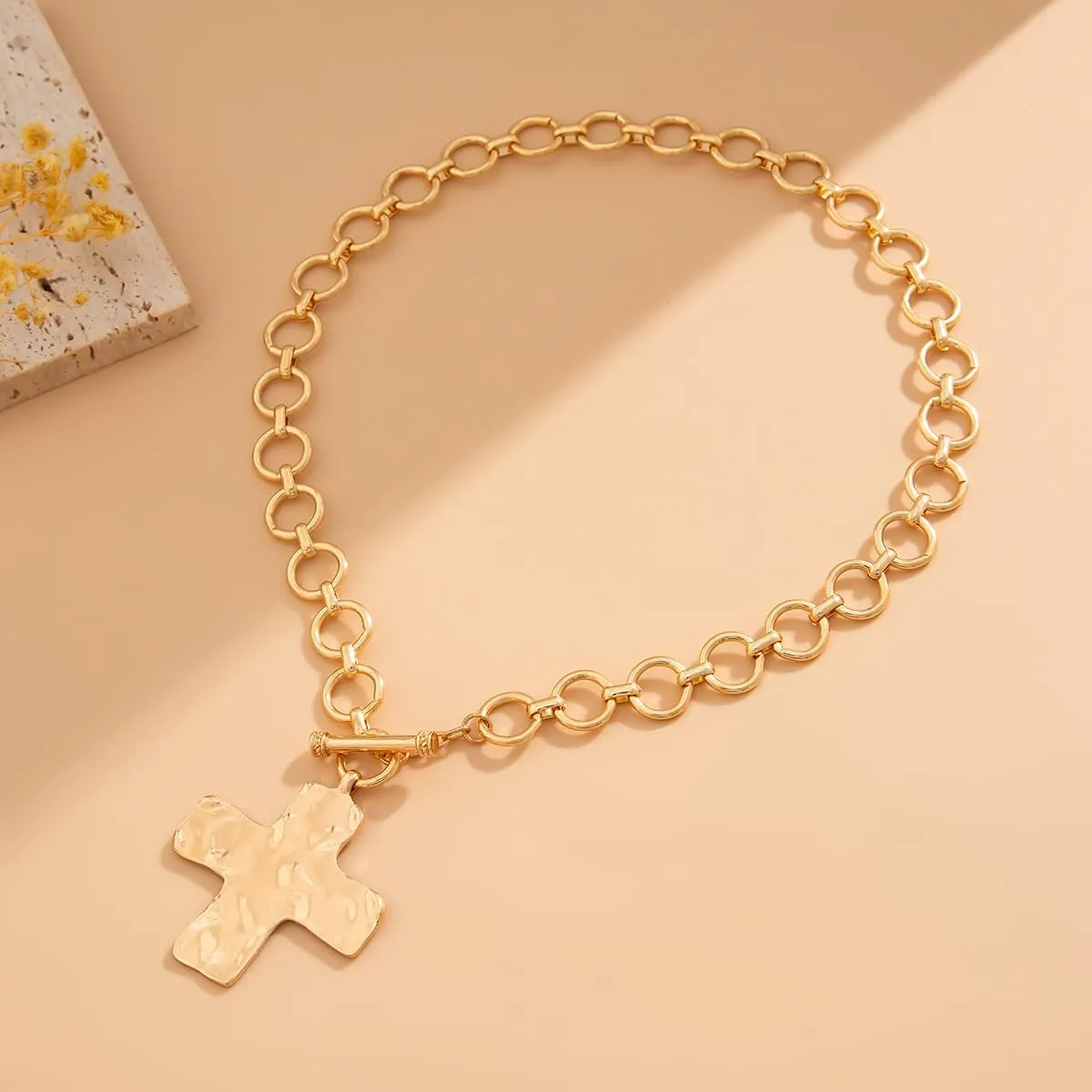 Chunky Gold Necklace Cross Statement Necklace for Women Layered Cross Pendant Necklaces Easter Basket Essentials Christian Gifts for Women