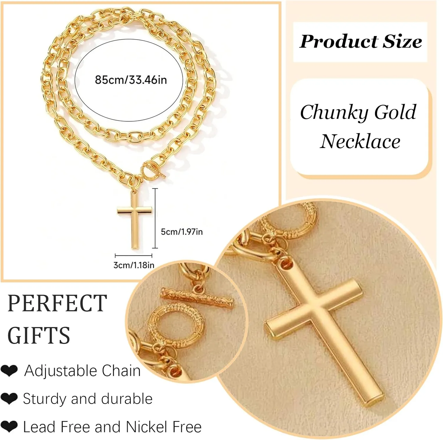 Chunky Gold Necklace Cross Statement Necklace for Women Layered Cross Pendant Necklaces Easter Basket Essentials Christian Gifts for Women