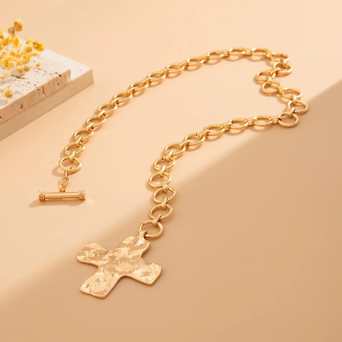 Chunky Gold Necklace Cross Statement Necklace for Women Layered Cross Pendant Necklaces Easter Basket Essentials Christian Gifts for Women