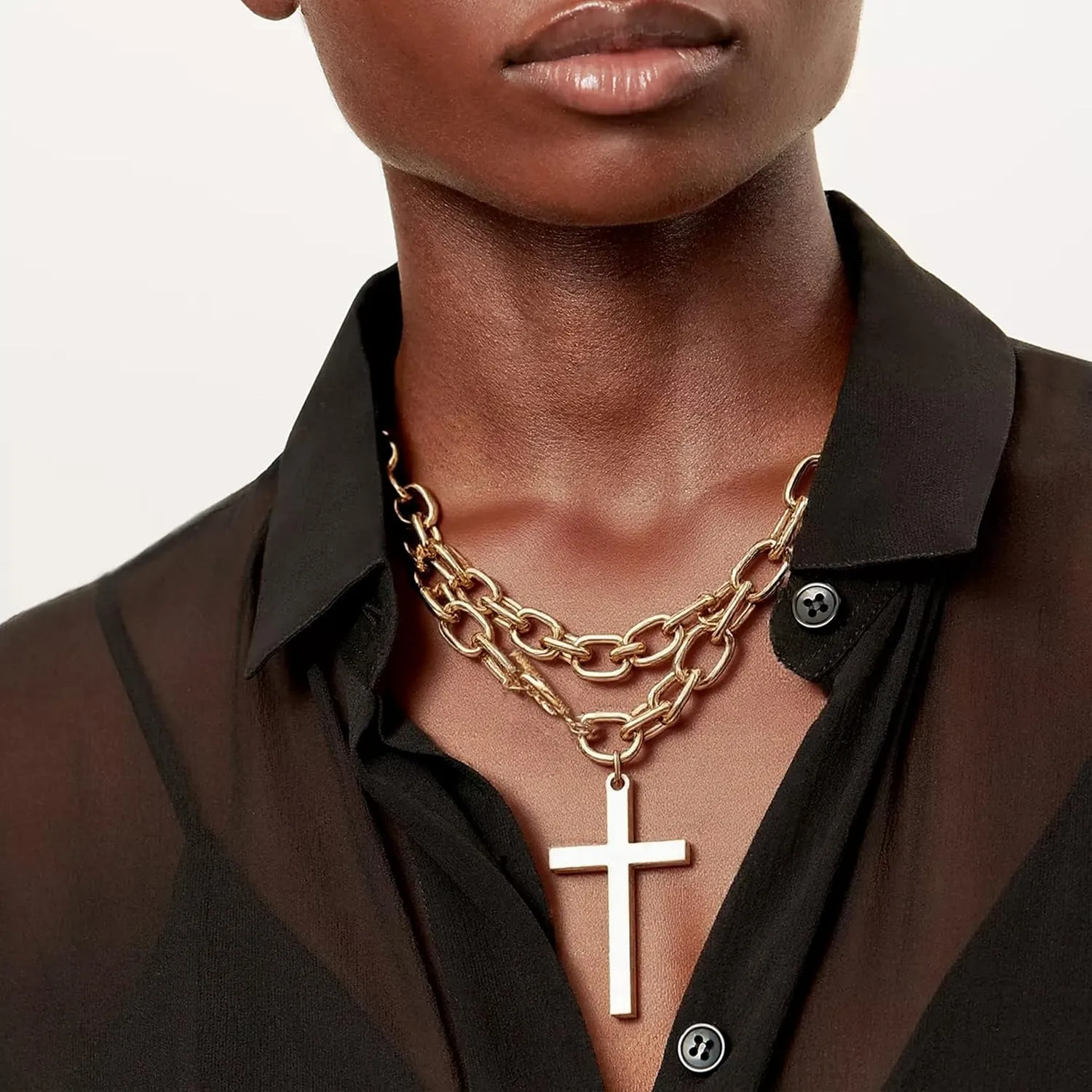 Chunky Gold Necklace Cross Statement Necklace for Women Layered Cross Pendant Necklaces Easter Basket Essentials Christian Gifts for Women